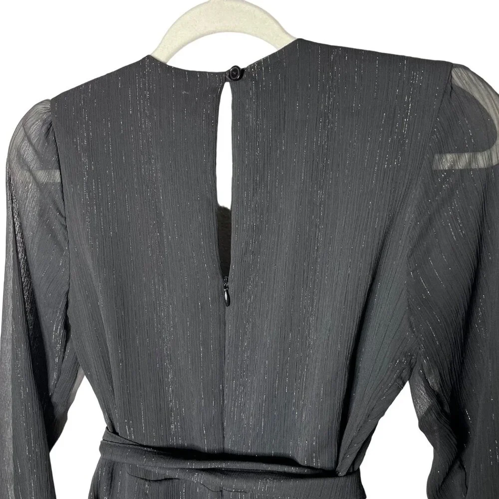 Donna Mizani Eliza Wrap Dress Size Small Mini Black Long Sleeve Ruffle Detail